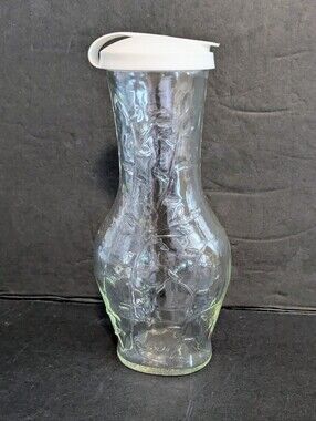 Good Seasons Clear Textured Glass Cruet White Plastic Lid 7.5 Height Vintage